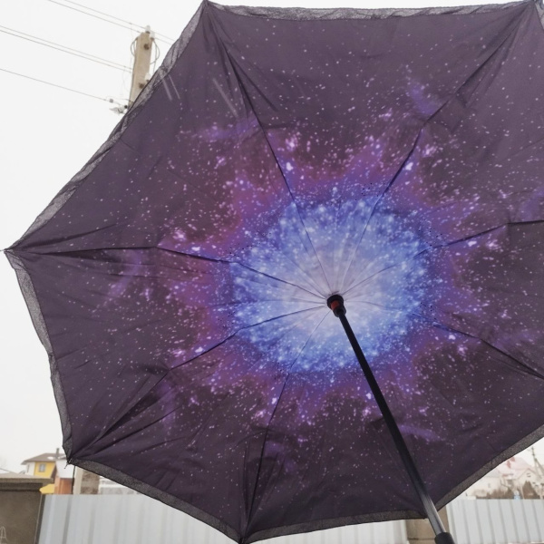 Умный зонт Ангел с обратным открыванием, цвет Звездное НЕБО